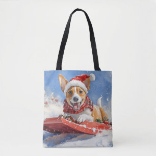 Bolsa Tote Cão Basenji em Trenó Deixe Nevar Natal