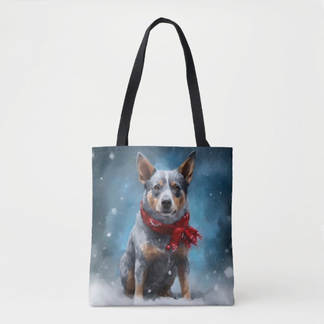 Bolsa Tote Cão Blue Heeler na neve Natal  (Frente)