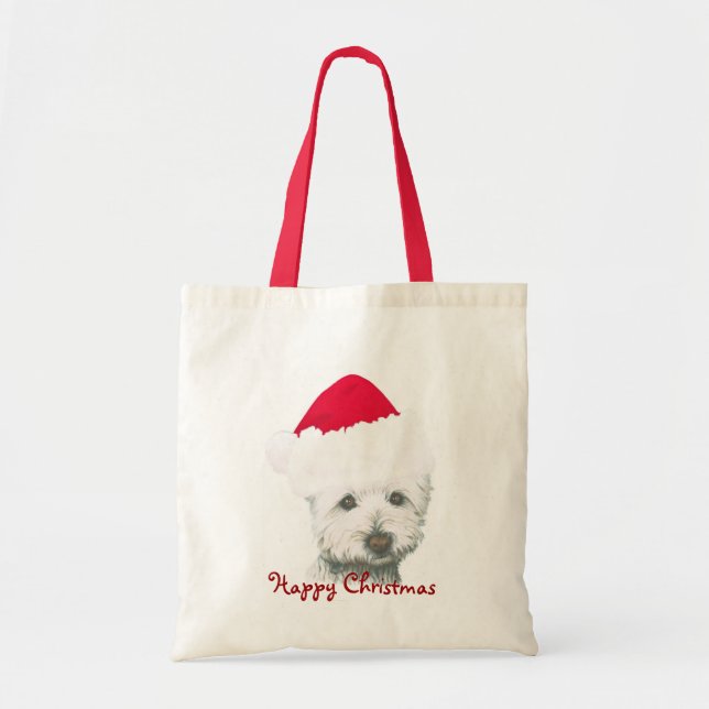 Bolsa Tote Cão bonito de Westie do Natal (Frente)