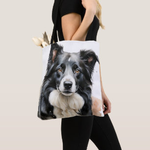 BOLSA TOTE CÃO BORDER COLLIE PRETO E BRANCO FOFO