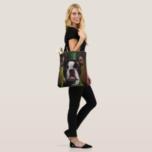 Bolsa Tote Cão Boston Terrier vestido para o Dia de São Patrí
