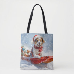 Bolsa Tote Cão Brittany Spaniel em Trineo de Natal