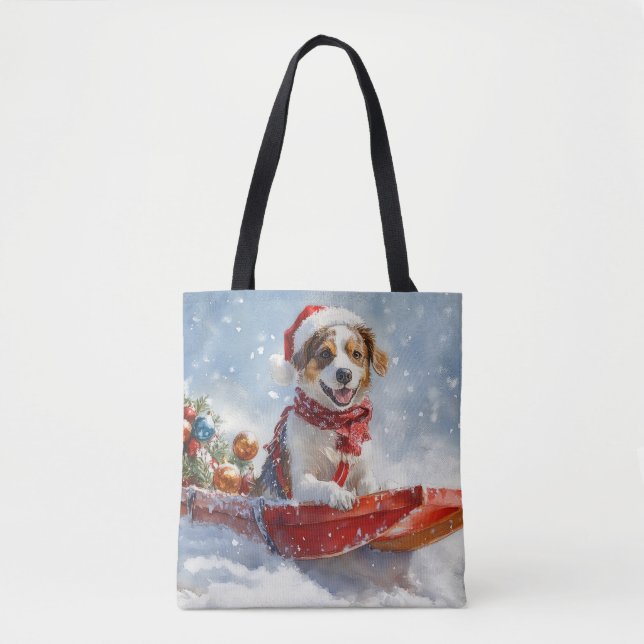 Bolsa Tote Cão Brittany Spaniel em Trineo de Natal (Frente)