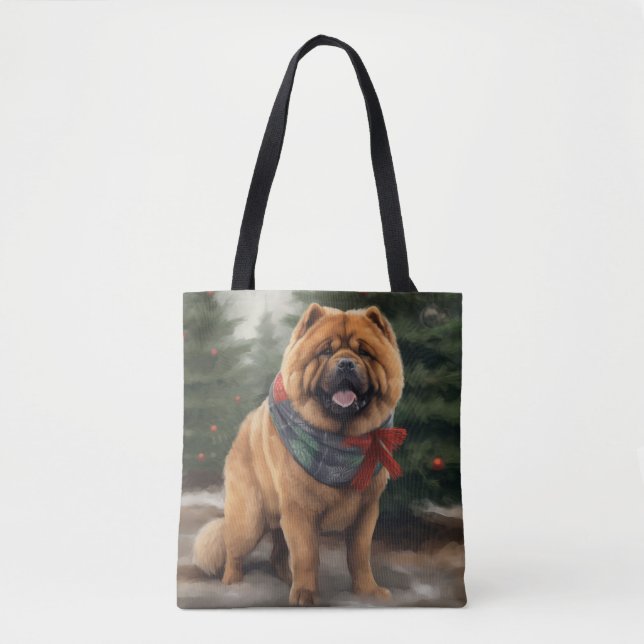 Bolsa Tote Cão Chow Chow na Neve Natal (Frente)