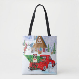 Bolsa Tote Cão Collie Fronteira na Neve do Caminhão de Parto