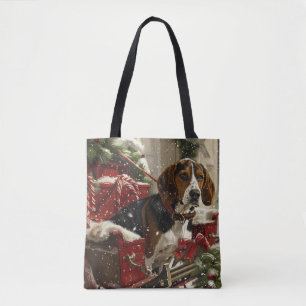 Bolsa Tote Cão Coonhound Walker Arborizado Natal Festivo