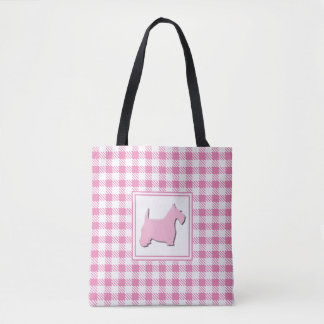 Bolsa Tote Cão cor-de-rosa do Scottie da xadrez do búfalo
