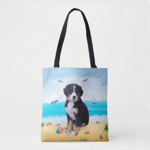 Bolsa Tote Cão da Montanha Bernese na Praia