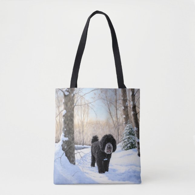 Bolsa Tote Cão de Água Português Deixa-o nevar no Natal (Frente)
