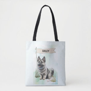 Bolsa Tote Cão de Caça Norueguês Aquarela Personalizado