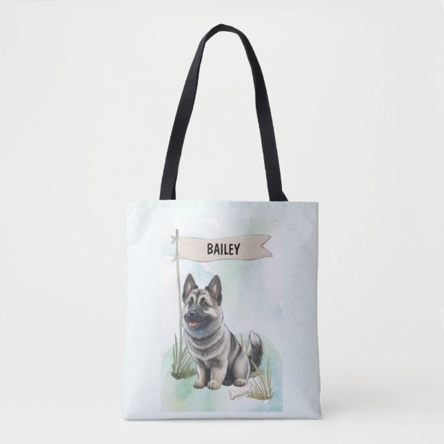 Bolsa Tote Cão de Caça Norueguês Aquarela Personalizado (Frente)
