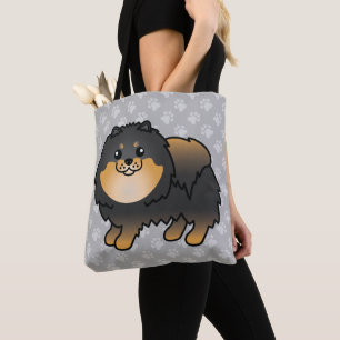 Bolsa Tote Cão De Cartoon Da Pomerânia A Preto E A Cor Do Bro