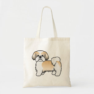 Bolsa Tote Cão de Cartoon Dourado e branco Shih Tzu Cute
