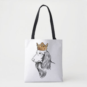Bolsa Tote Cão de Dachshund de Cabelo Longo Vestindo Coroa
