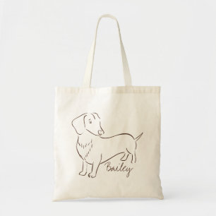 Bolsa Tote Cão de Dachshund Desenhado À Mão Personalizável.