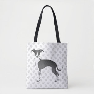 Bolsa Tote Cão De Greyhound Italiano Negro E Branco Com Patas