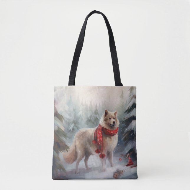 Bolsa Tote Cão de Lappund, finlandês, no Natal da neve (Frente)