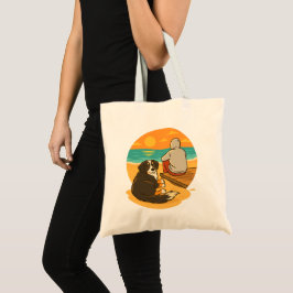 Bolsa Tote Cão de Montanha Bernês Companheiro de Praia ao Pôr