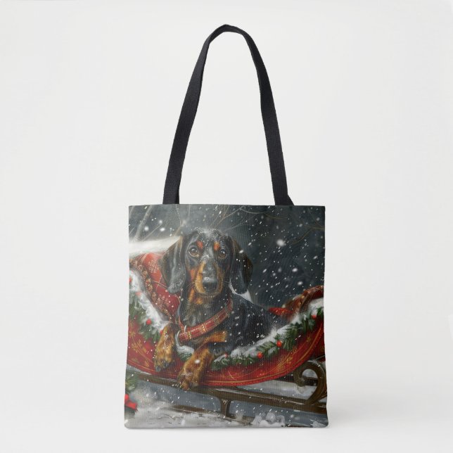 Bolsa Tote Cão de Natal Festivo (Frente)