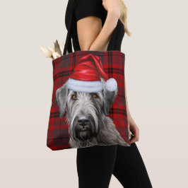 Bolsa Tote Cão de Natal Wolfhound Vermelho Xadrez Sazonal