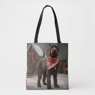 Bolsa Tote Cão de Pontaria de Pelo Cabeludo na Neve Natal