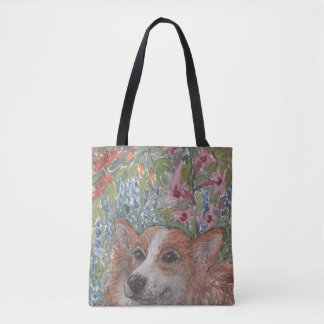 Bolsa Tote Cão do Corgi que esconde na Flor-cama