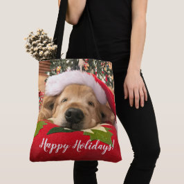 Bolsa Tote Cão do golden retriever do Natal adormecido sob a
