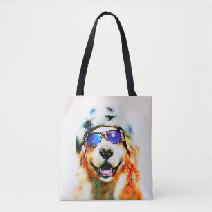 Bolsa Tote Cão do golden retriever no chapéu e nos óculos 