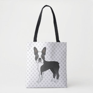 Bolsa Tote Cão e patas de Cartoon Black and White Boston Terr