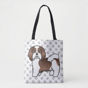 Bolsa Tote Cão e patas de cartoon branco e chocolate