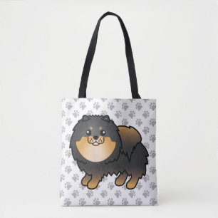 Bolsa Tote Cão e patas, de cor branca, preto e castanho