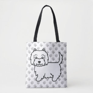 Bolsa Tote Cão e patas de desenho animado de Terrier branco 