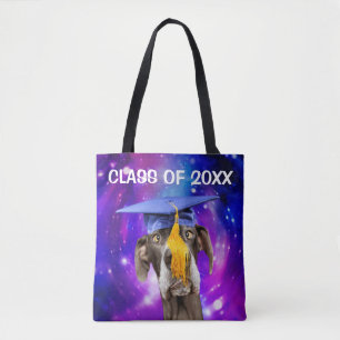 Bolsa Tote Cão engraçado da graduação que veste o chapéu