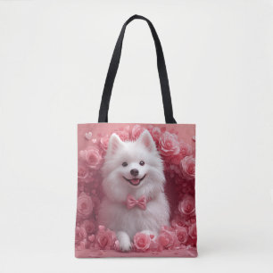 Bolsa Tote Cão Esquimó Americano com Rosas - Dia dos Namorado