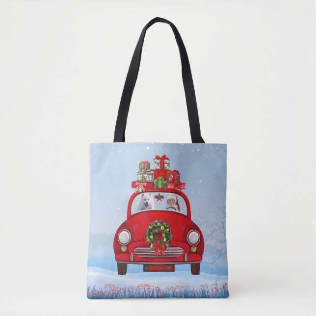 Bolsa Tote Cão Esquimó Americano em Carro com Papai Noel  (Frente)