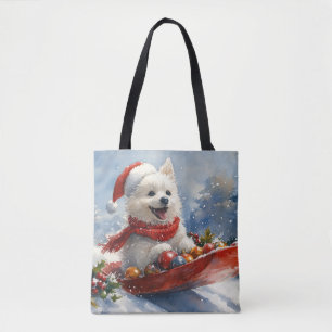 Bolsa Tote Cão Esquimó Americano em Trenó Deixe Nevar Natal