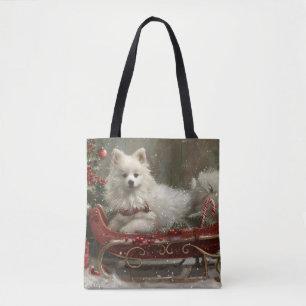 Bolsa Tote Cão Esquimó Americano Natal Festivo