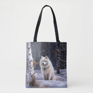 Bolsa Tote Cão Esquimó Americano Natal Neve Caindo