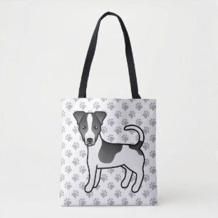 Bolsa Tote Cão Jack Russell Terrier de pelo liso preto e bran