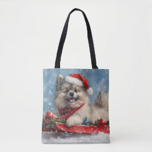 Bolsa Tote Cão Keeshond em Trenó Deixe Nevar Natal