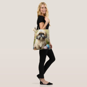Bolsa Tote Cão Lhasa Apso com Feriado de Ovos de Páscoa
