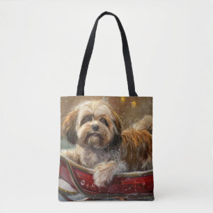 Bolsa Tote Cão Lhasa Apso Natal Festivo