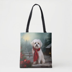 Bolsa Tote Cão Maltês na Neve Natal