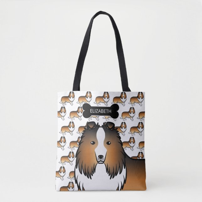 Bolsa Tote Cão Ovelheiro Shetland Sable Osso E Nome (Frente)