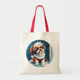 Bolsa Tote Cão Papais noeis Shih Tzu de Natal