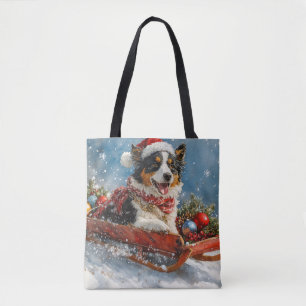 Bolsa Tote Cão Pastor Australiano em Trineo de Natal