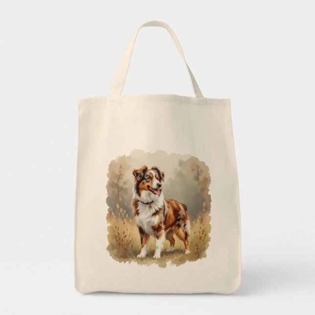 Bolsa Tote Cão Pastor Australiano Vermelho Merle Aussie (Frente)