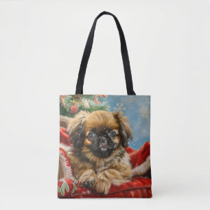 Bolsa Tote Cão Pequinês Natal Festivo