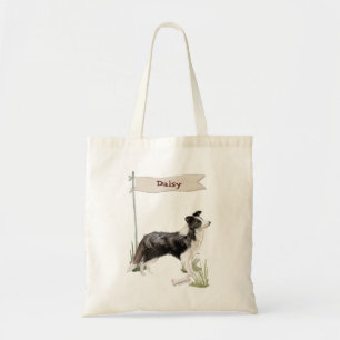 Bolsa Tote Cão Pet de Collie de Borda de Nome Personalizado