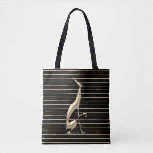 Bolsa Tote Cão preto e Dourado elegante do galgo listrado
